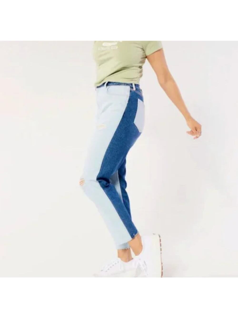 Hollister Two Tone Ultra High-Rise Mom Jean Vintage Stretch Ripped Jeans Size 15